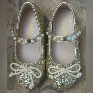 Gold Glitter & Pearls Ballet Flats
